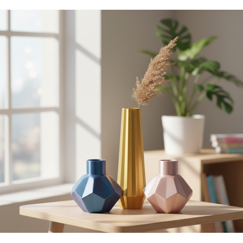 Geometrik Modern Tasarım Vazo (Silk Gold)
